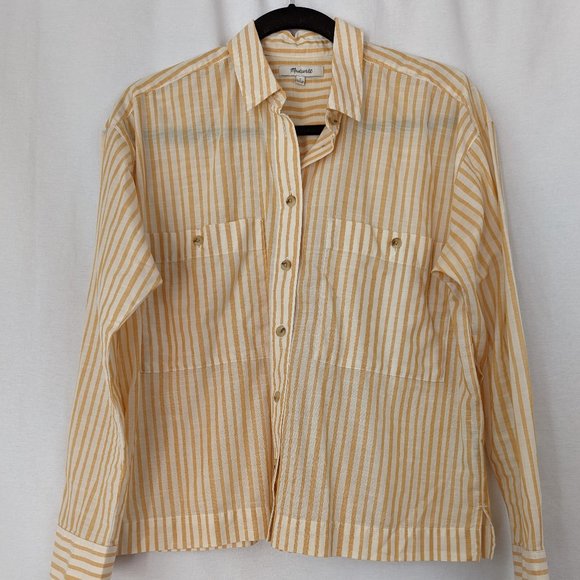 Madewell Workwear Yellow Striped Shirt Size Small - Picture 3 of 12